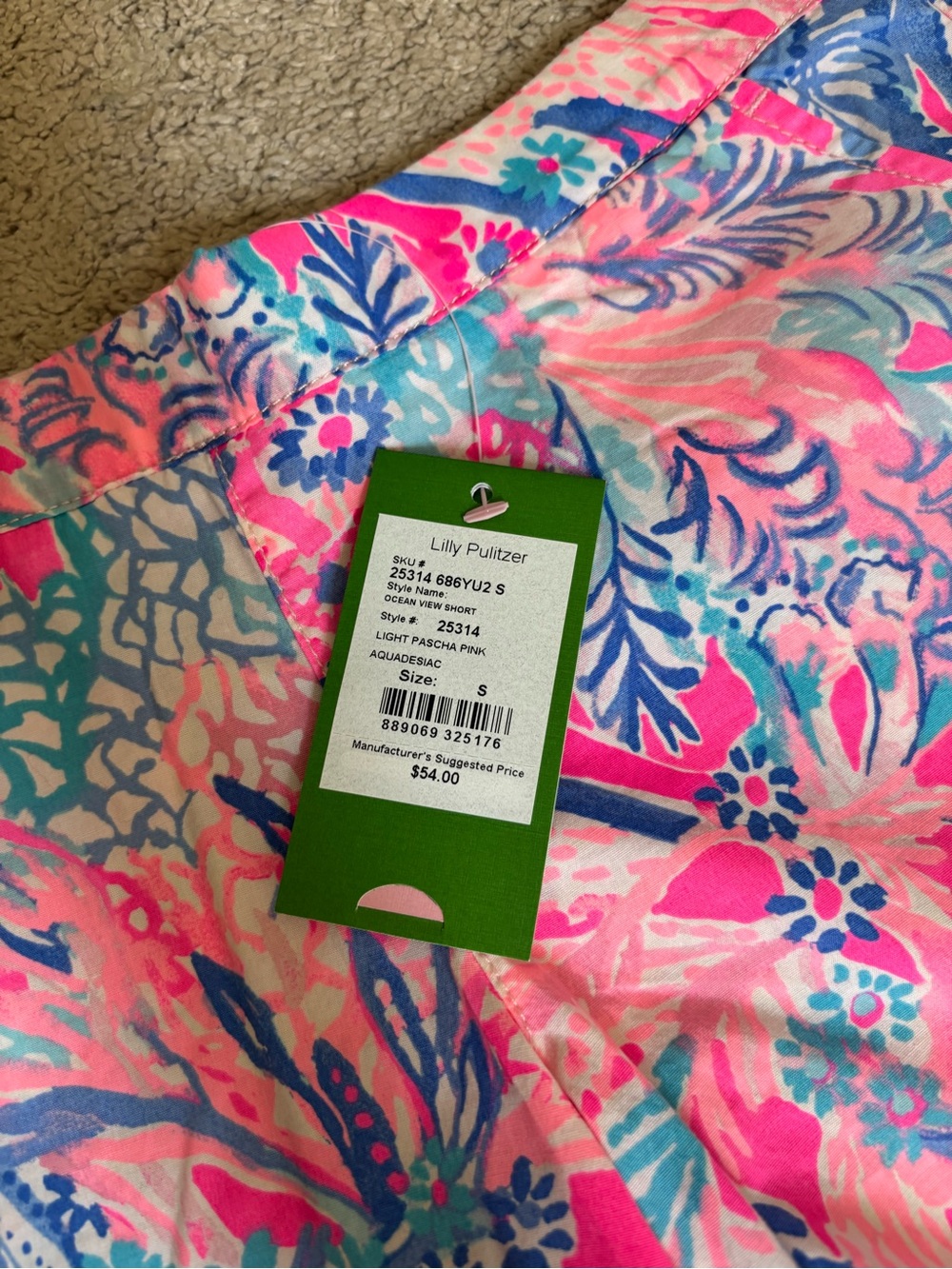Lilly Pulitzer Pink, Blue & Aqua Tropical Print Shorts - Picture 2 of 2